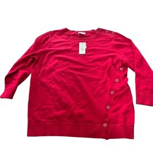 New Nautica Women's Red Button-Detail Sweater 3/4 Sleeve Sweater Size XL